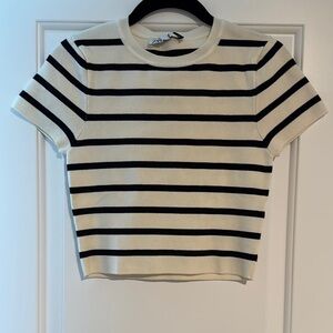 Zara Striped Cream and Black T-Shirt